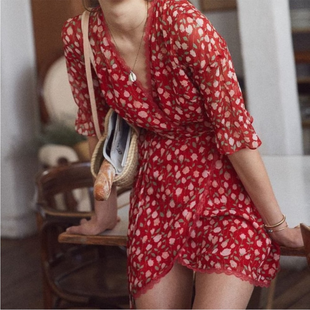 The Kooples Red Floral Wrap Dress
